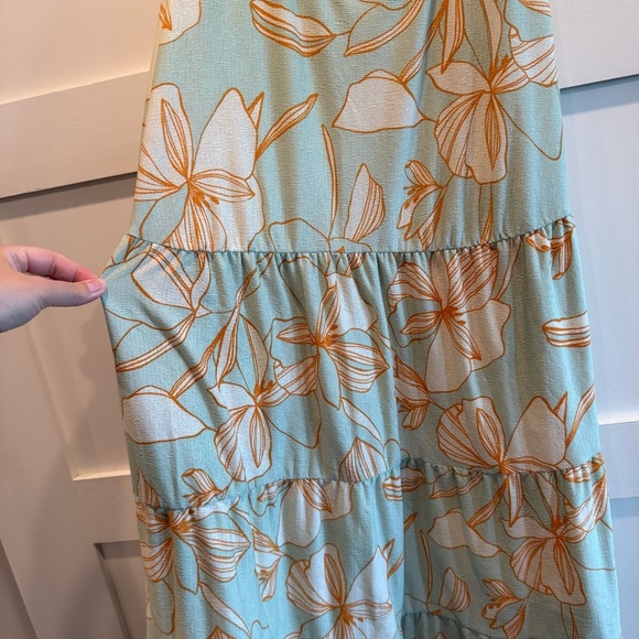 Elegant Floral Midi Dress - Blue and Orange - Picture 3 of 5